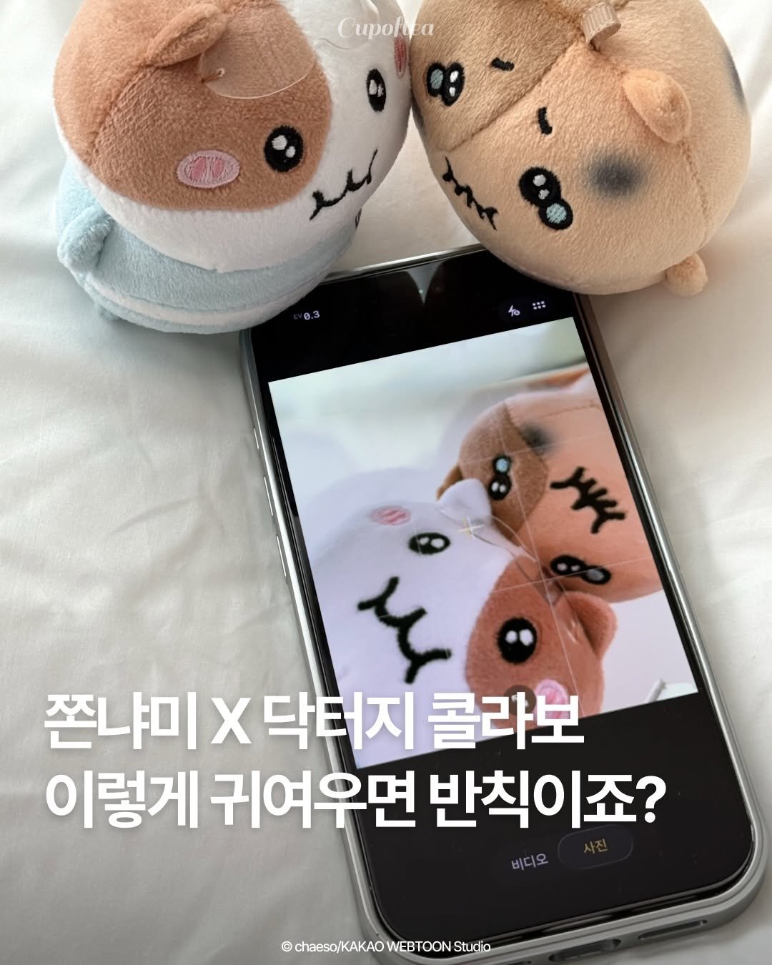 Photo shared by 컵오브티 매거진 on February 21, 2026 tagging @chae_so._, @dr.g_official, and @cupoftea_mag. May be an image of text that says 'иpoBpa 0) 는 쫀냐미 쫀냐미X닥터지콜 닥터지 콜라보 이렇게 귀여우면 반칙이죠? 비디오 @chaesoKAKAOWEBTOONStudia haeso/KAKA'.