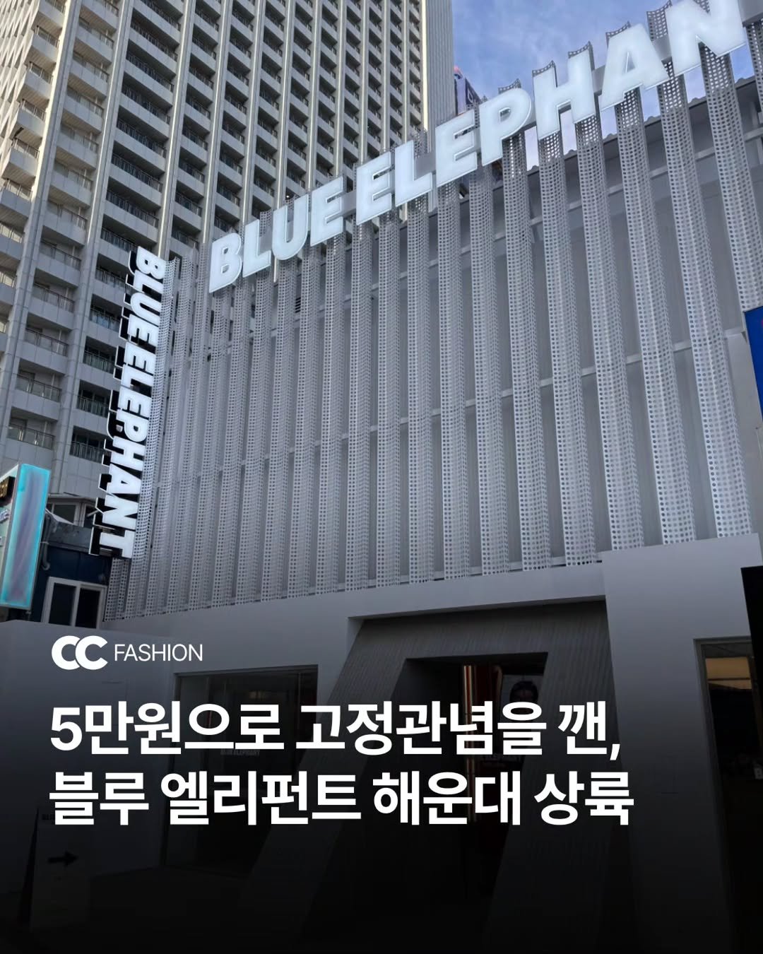 Photo by 큐레이션 클럽  Curation club on December 23, 2025. May be an image of text that says 'ΕΡHA BLUEE BEAHNE INCHEETENE CC FASHION 5만원으로 고정관념을 깬, 블루 엘리펀트 해운대 상륙'.