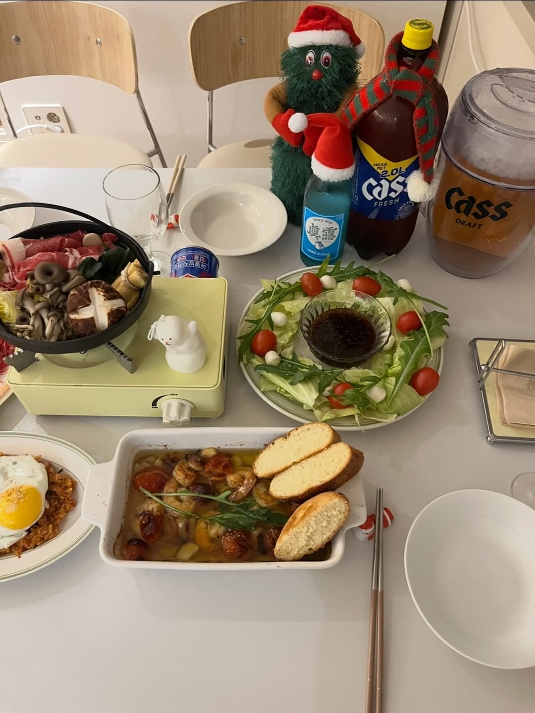 Photo by 채영 on December 20, 2025. May be an image of hot pot, poached egg, steak, cutlet and text.