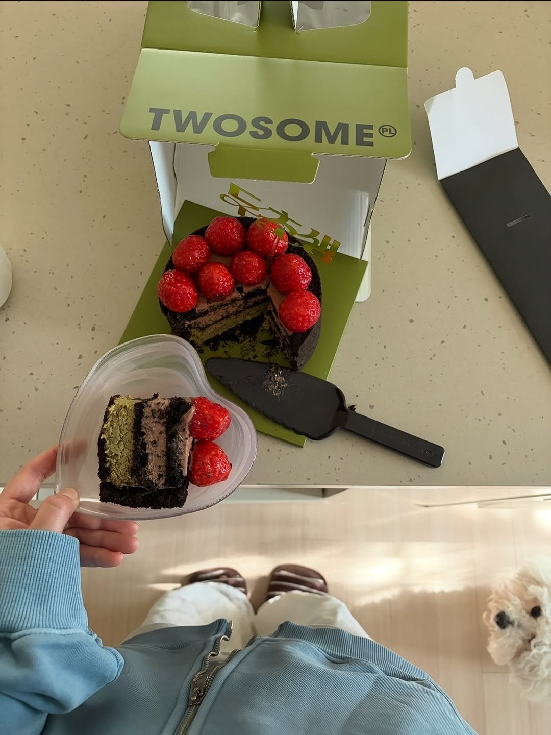 Photo by 채영 on February 09, 2026. May be an image of strawberry, fruitcake, cheesecake, chocolate cake, eclair and text that says 'TWOSOME'.