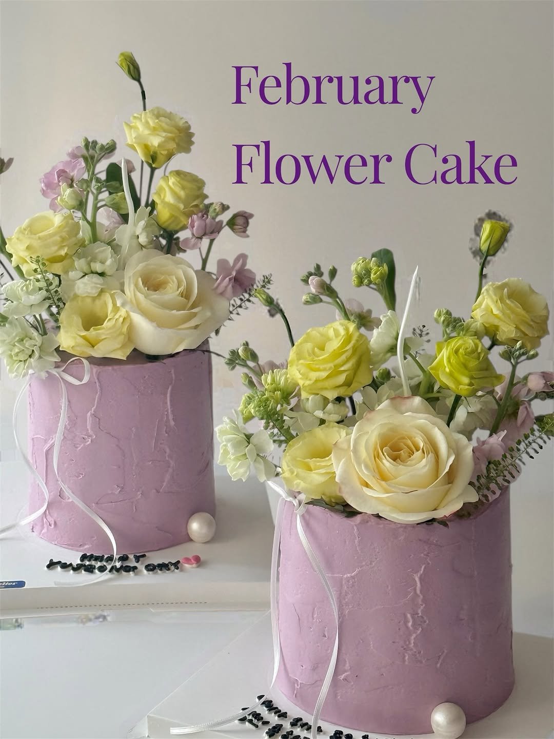 Photo shared by 수원 행궁동 케이크 디믈리에 on January 31, 2026 tagging @d.mmelier_cake. May be an image of wedding cake, prairie gentian and text that says 'February Flower Cake'.