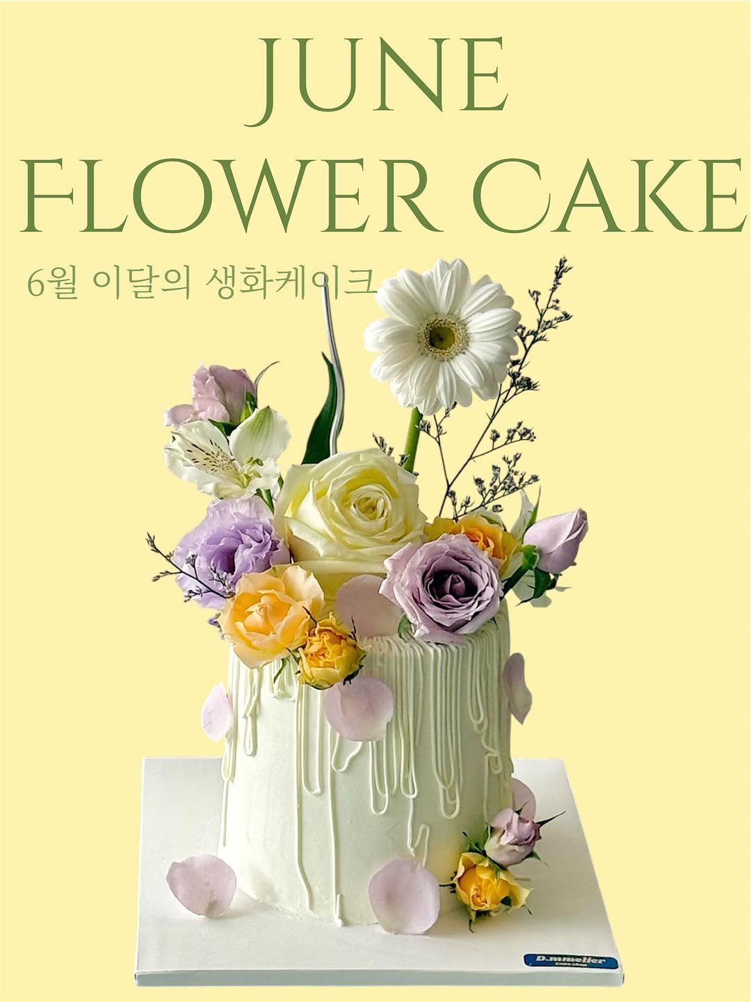 d.mmelier 게시물 이미지: 2026년 
6월 이달의 생화 케이크 준비했어요🩵💛

미니사이즈...