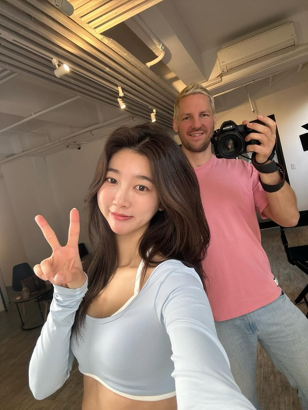 Photo shared by 𝘥𝘰𝘺𝘦𝘰𝘯 ෆ on December 18, 2025 tagging @serginnyc_photo. May be a selfie of one or more people, hair, activewear, top and text.