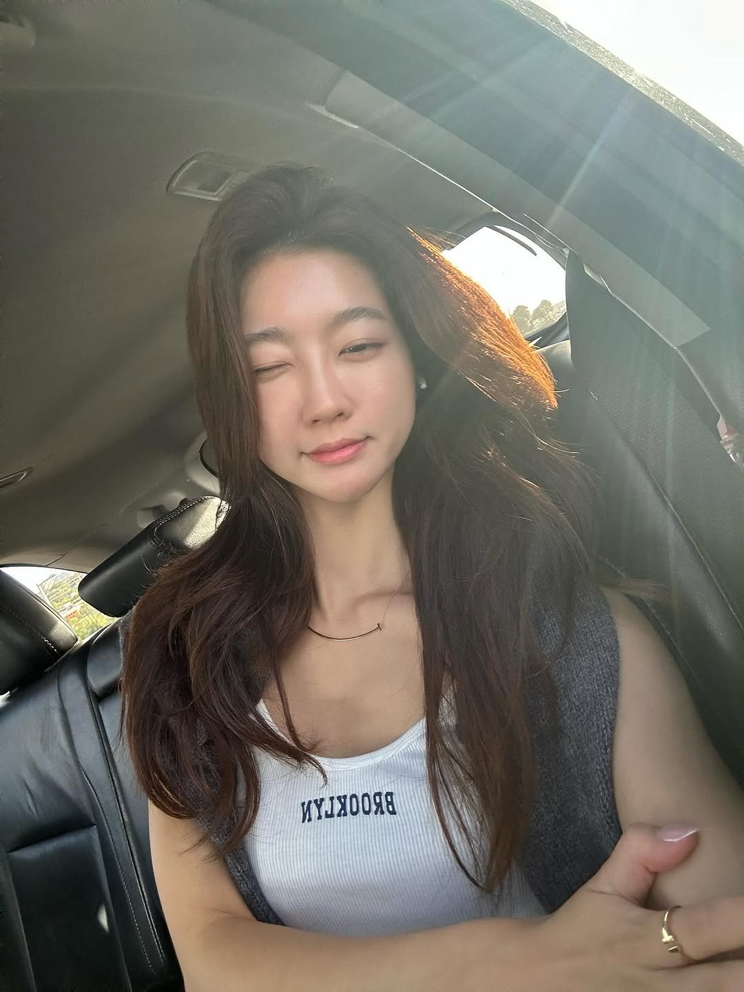 Photo by 𝘥𝘰𝘺𝘦𝘰𝘯 ෆ on November 12, 2025. May be a selfie of one or more people, hair, car, top and text.