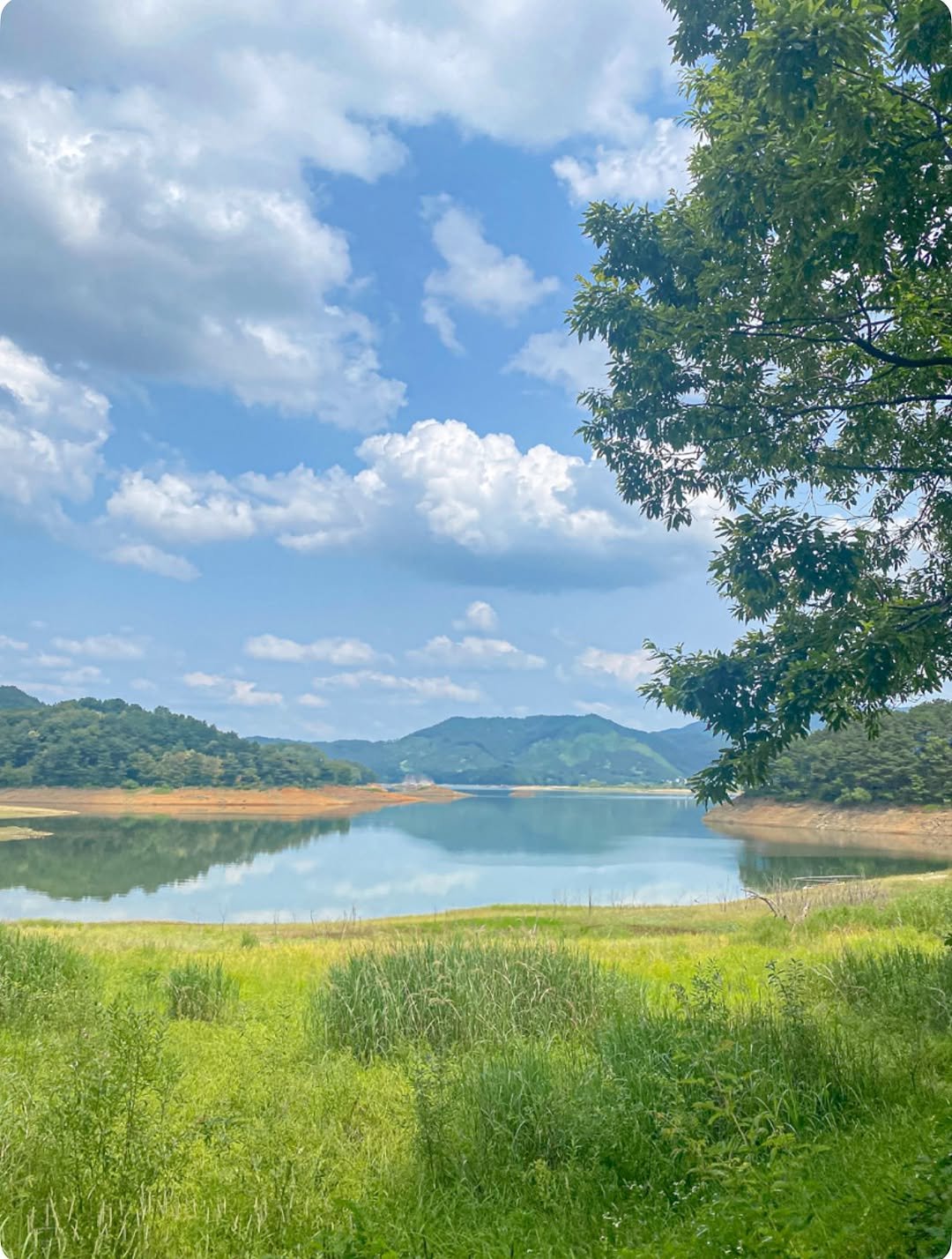 Photo by 다다ㅣ방구석 커리어우먼👸🏻 on August 10, 2025. May be an image of lake, grass and text.