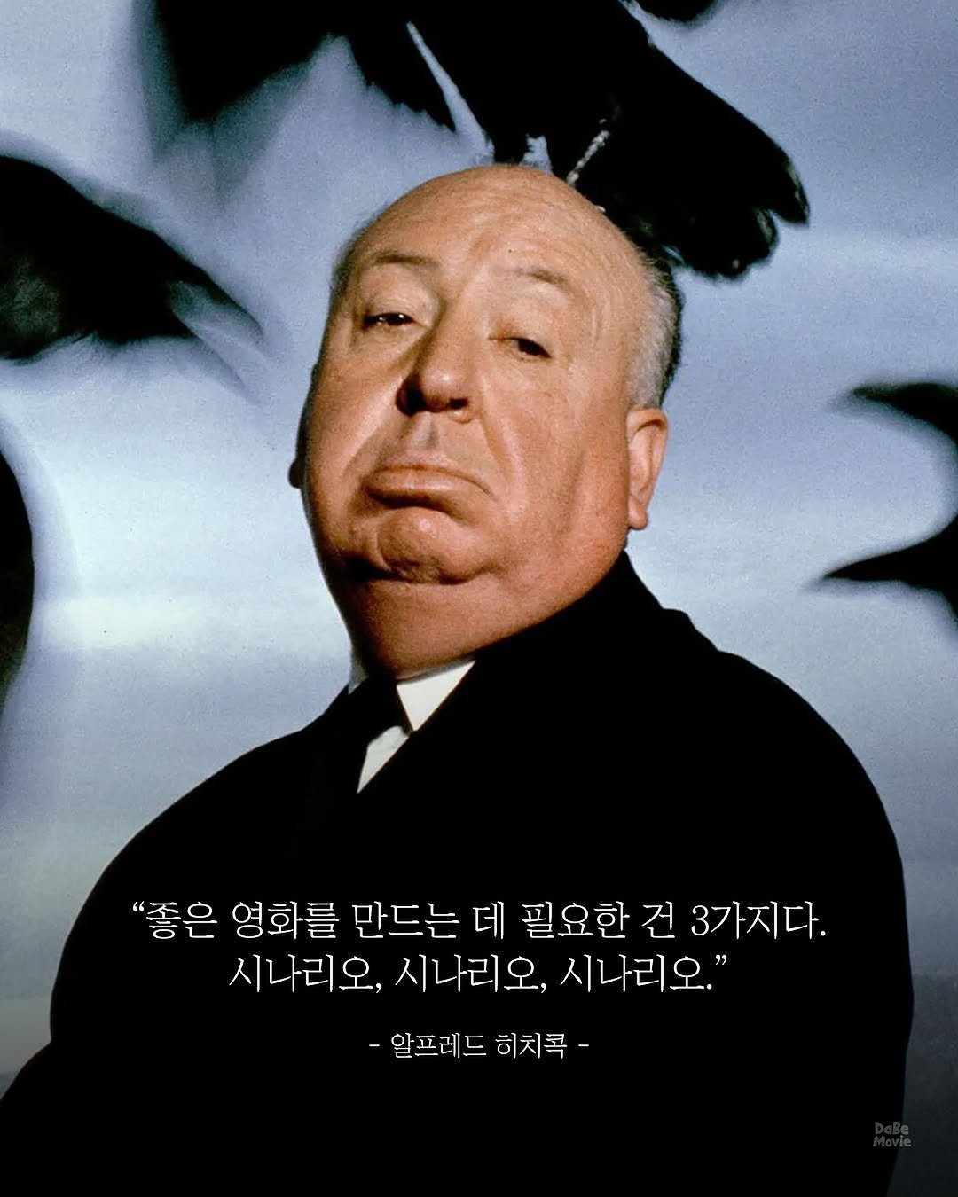 Photo by 김다베 on August 09, 2025. May be an image of 1 person, poster and text that says '"좋은 영화를 만드는 데 필요한 건 필요한건3가지다. 3가지다. 시나리오, 시나리오, 시나리오." 알프레드 히치콕'.