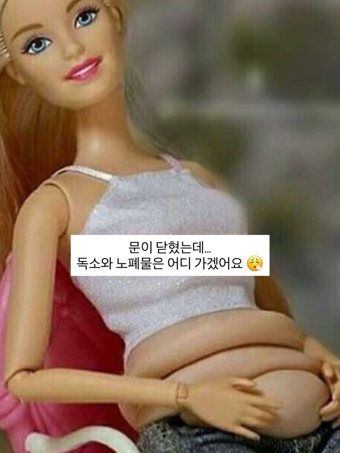 Photo by 다이어트 다해봤다 다다소라 | 강소라 on April 20, 2026. May be a meme of doll and text that says '문이 닫혔는데... 독소와 노폐물은 어디 가겠어요'.