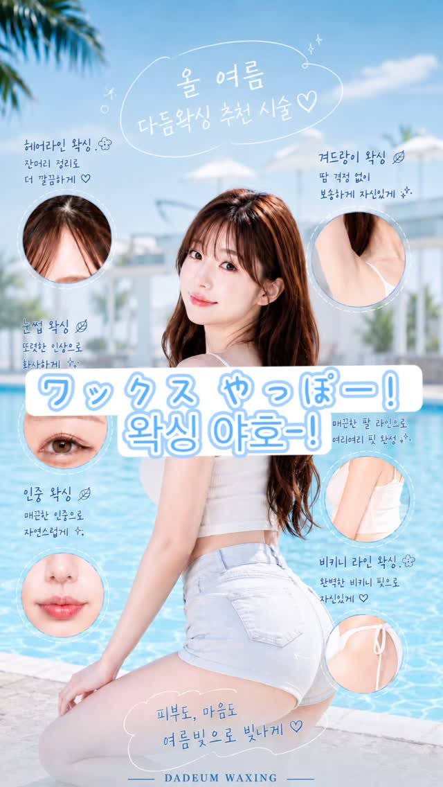 dadeum102 게시물 이미지: 왁싱- 야호!!💅💖✨

뜨거운 여름 매끈한 피부와 자신감을 
동시에 선사하는...