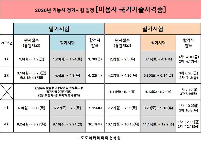 Photo by 도도아카데미미용학원 Dodo Academy Beauty School on December 26, 2025. May be an image of calendar and text.