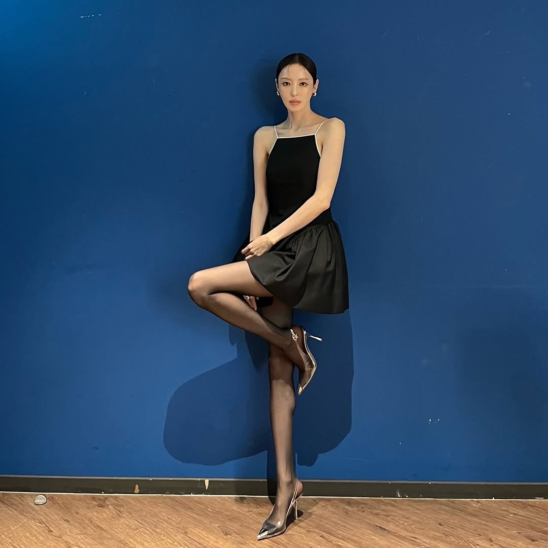 Photo by 이다희 on January 27, 2026. May be an image of tights, slingback shoes, dress and text.