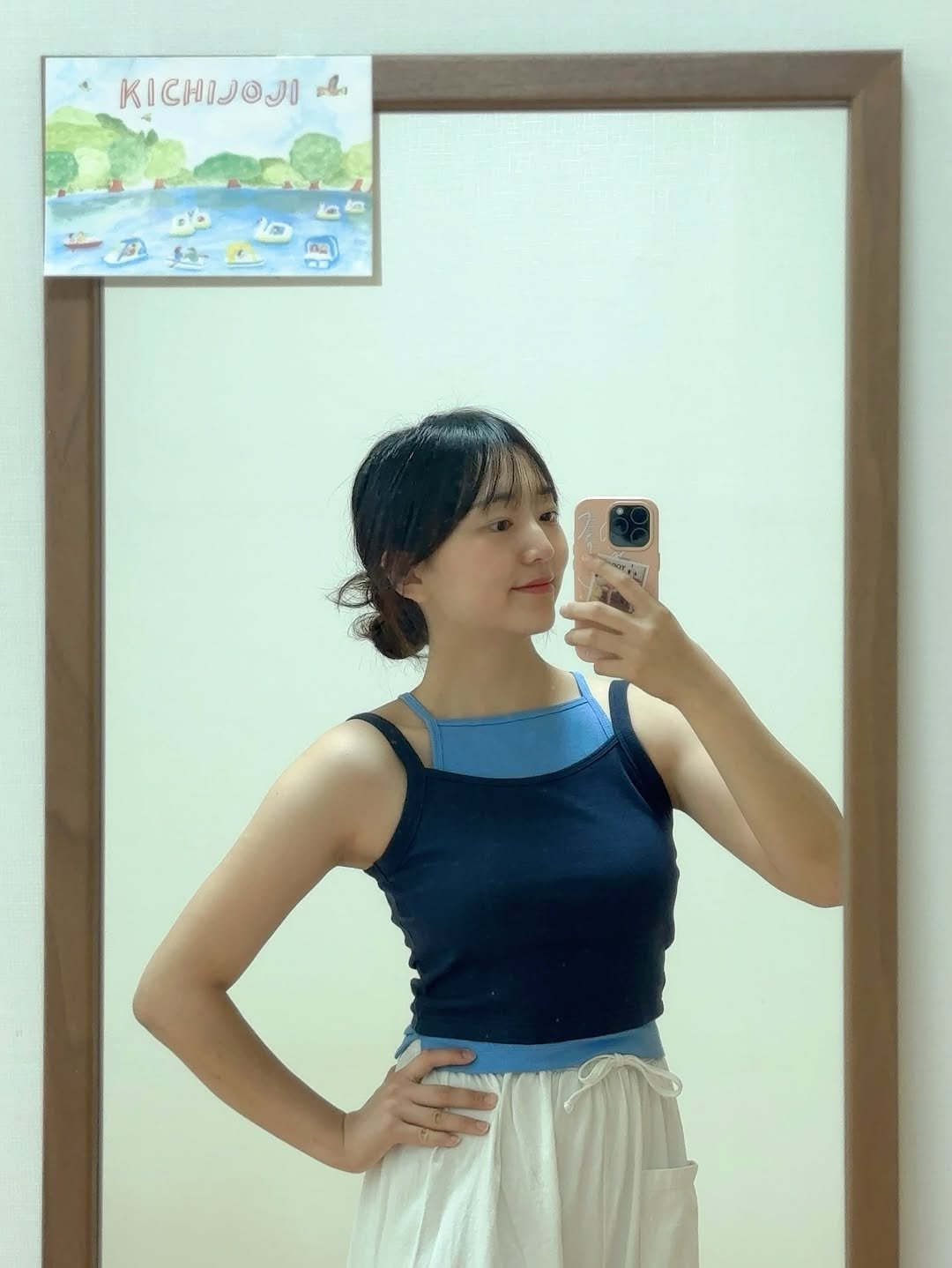 Photo shared by 송 단 | 단단하게, 요가 on July 23, 2025 tagging @daniiisong, and @pabric_kr. May be a selfie of 1 person, skirt and text.