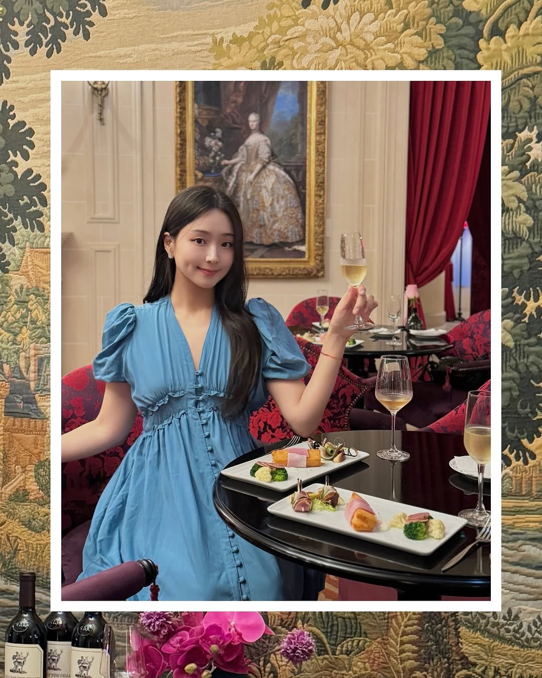Photo shared by 블로거 달린 🧚♀️ 패션 뷰티 여행 on September 24, 2025 tagging @lescape_hotel, and @ksd_wines. May be an image of 1 person, dress, poster and text.