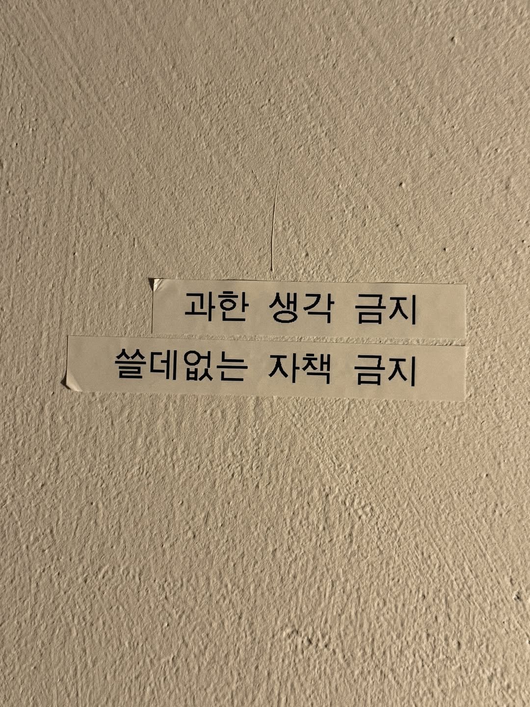 Photo by 달큼글, 예원 on February 09, 2026. May be an image of text that says '과한생각금지 생각 과한 금지 haw/uei.zea 쓸데없는자책금지 금지 쓸데없는 자책'.