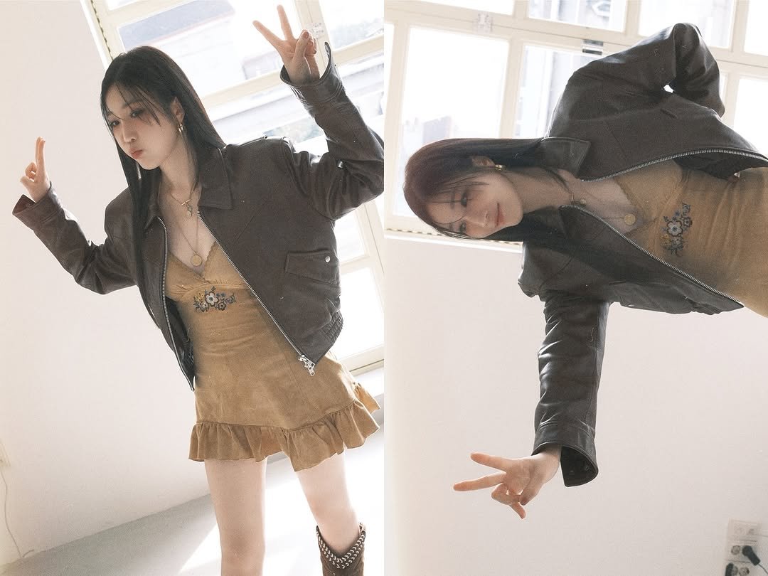 Photo shared by DAVICHI 다비치 on October 23, 2025 tagging @dlgofl85. May be an image of one or more people, hair, miniskirt and text.