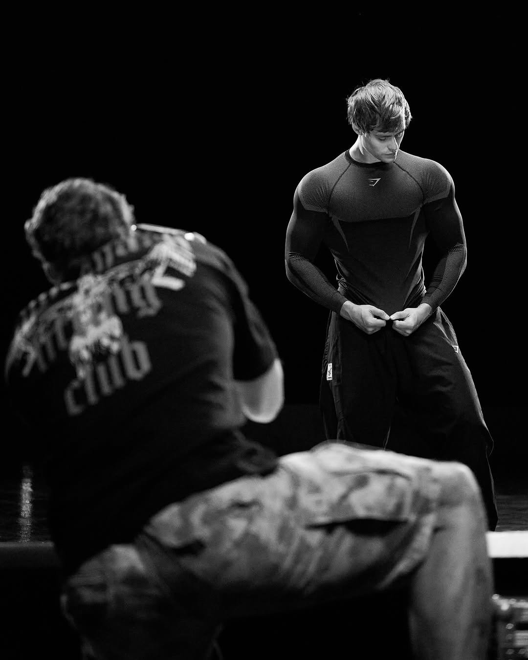 Photo shared by David Laid on October 16, 2025 tagging @gymshark. May be a black-and-white image.