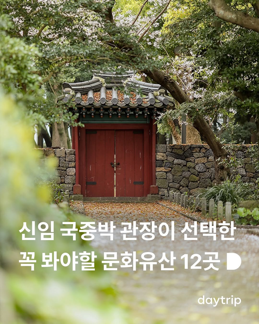 Photo by 데이트립 on August 14, 2025. May be an image of outdoors and text that says '신임 국중박 관장이 선택한 꼭 봐야할 문화유산 화유산12곳 12곳 daytrip'.