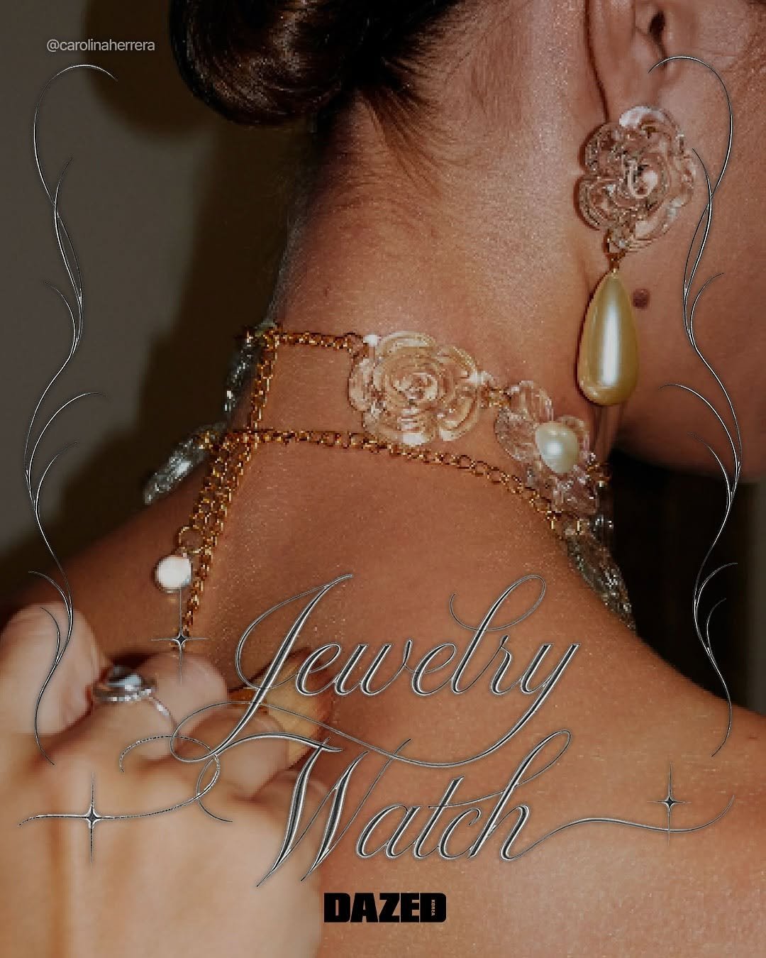 Photo shared by 데이즈드 코리아 DAZED KOREA on November 10, 2025 tagging @carolinaherrera. May be an image of jewelry, choker and text that says '@carolin inaherre @carolinaherrera era Jewelry Deth DAZED'.