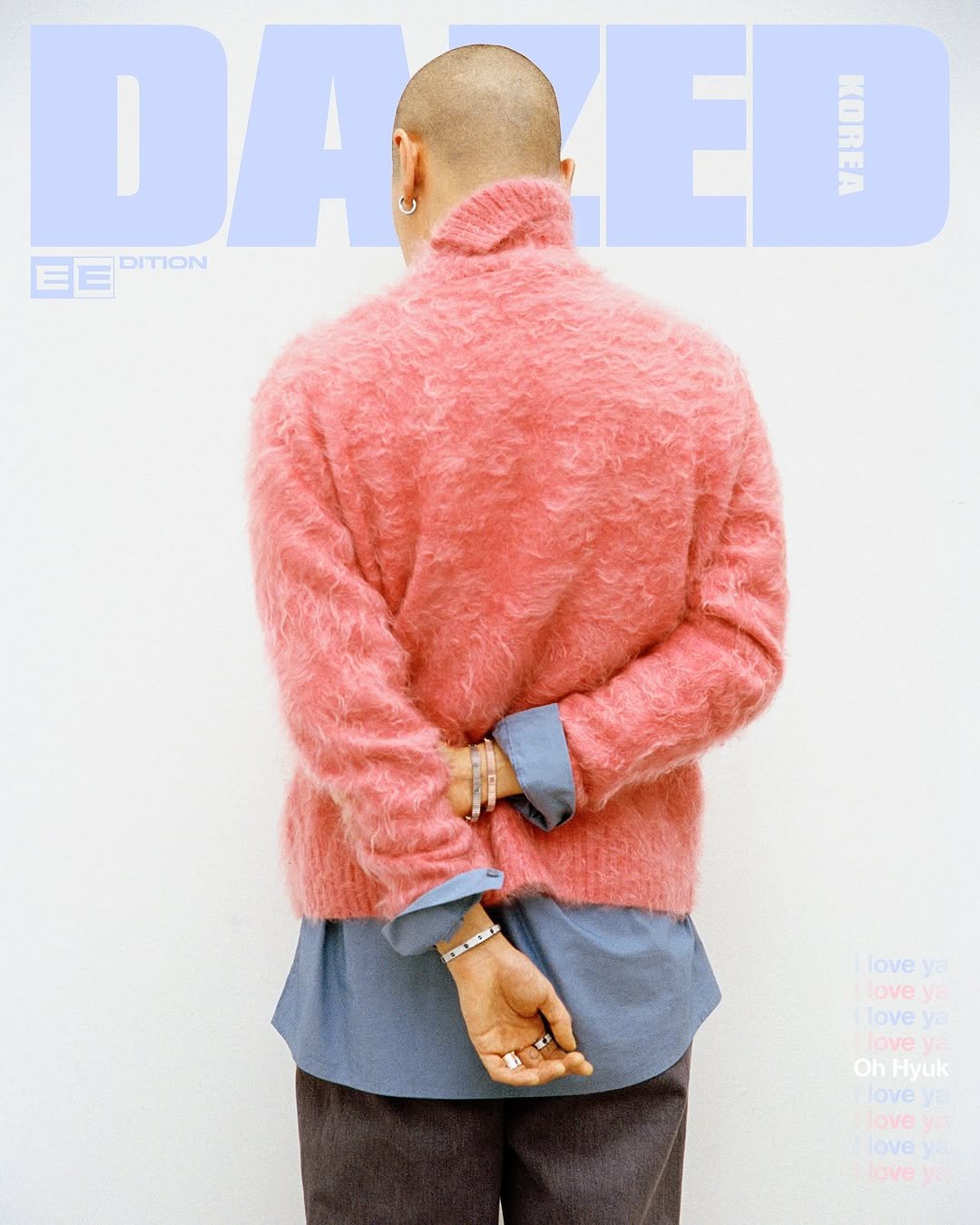 Photo shared by 데이즈드 코리아 DAZED KOREA on September 29, 2025 tagging @hyukoh2000, @cartier, and @dazedkorea. May be an image of 1 person, magazine, sweater, turtleneck, poster and text that says 'DACE! DITION KOREA loveya ya. Hovey yo ovey love ya Oh Hyuk love love lovey love lovey'.