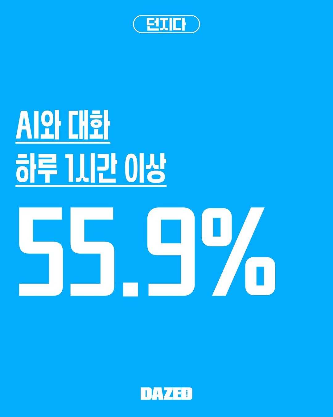 Photo by 데이즈드 코리아 DAZED KOREA on December 26, 2025. May be an image of poster and text that says '던지다 .와 대화 하루 1시간 이상 55.9% 9% DAZED ! I'.