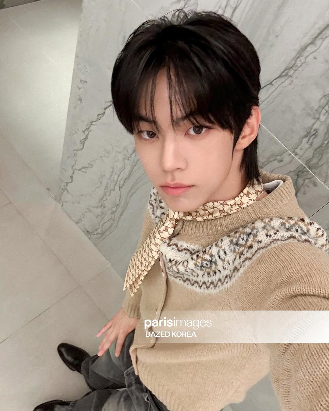 Photo shared by 데이즈드 코리아 DAZED KOREA on October 05, 2025 tagging @celine, and @tws_pledis. May be an image of 1 person, bangs and text that says 'BUERET parisimages DAZED DAZEDKOREA KOREA'.