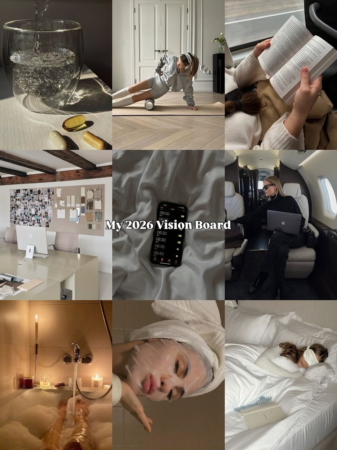 Photo by 정연 on February 17, 2026. May be an image of bed, bath robe, bedroom and text that says 'အ် W My2026VisionBoard My2026 2026 Vision Board My'.