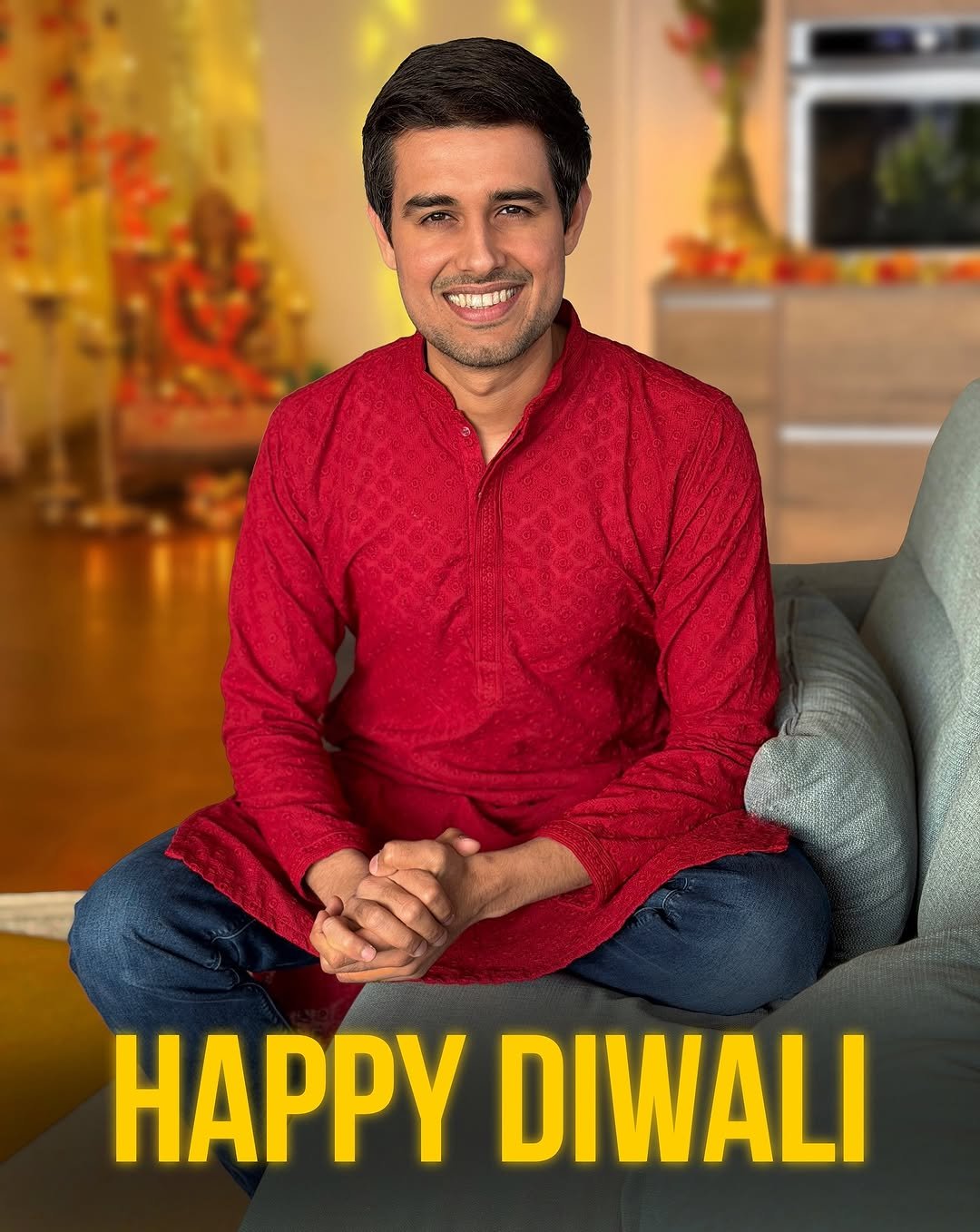 Photo by Dhruv Rathee on October 20, 2025. May be an image of one or more people, poster and text that says 'HAPPY DIWALI'.