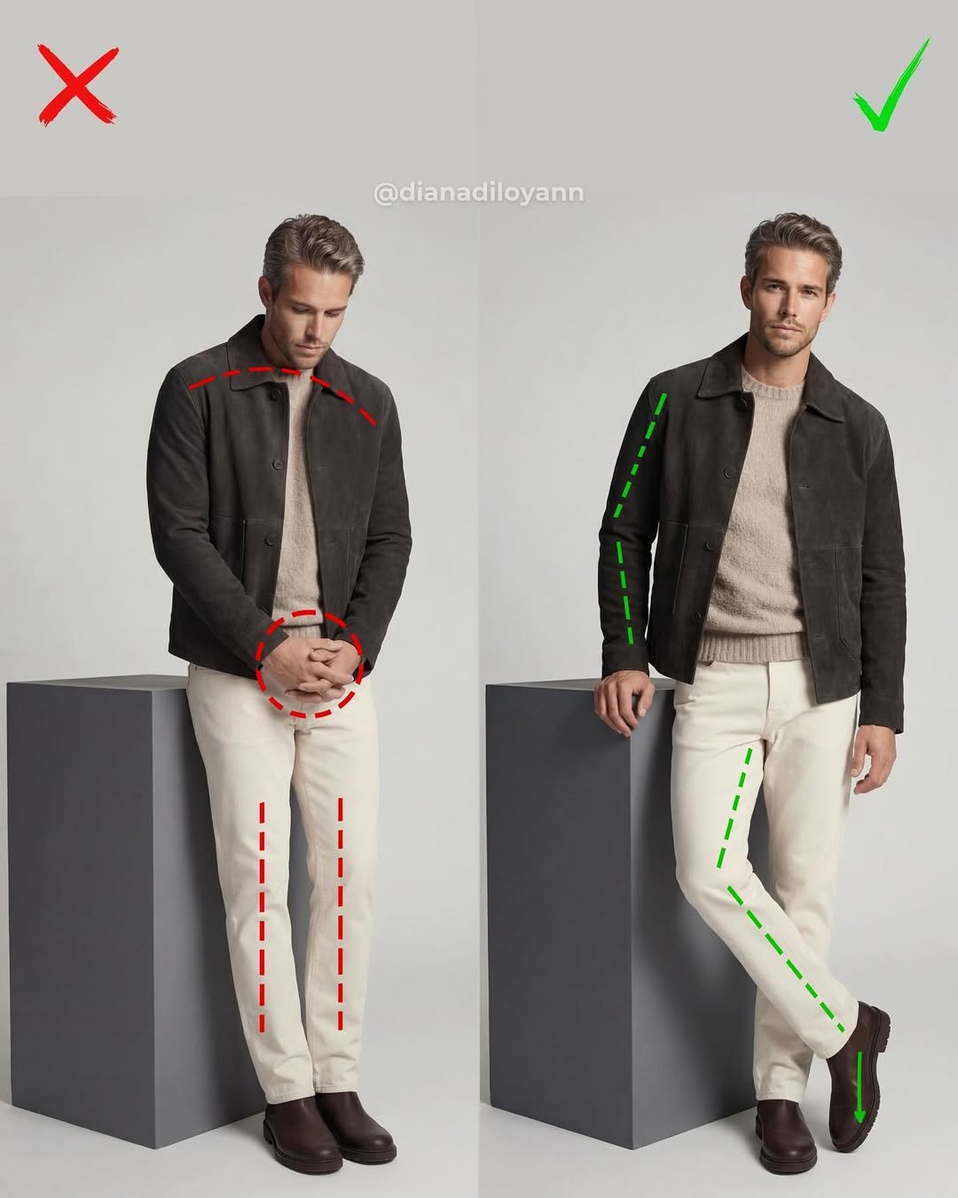 Photo by Diana Diloyan | Posing Coach & Model 🇺🇦 on January 09, 2026. May be an image of wingtip shoes, suit, overcoat, jacket and text that says 'X @dianadiloyann GEnT'.