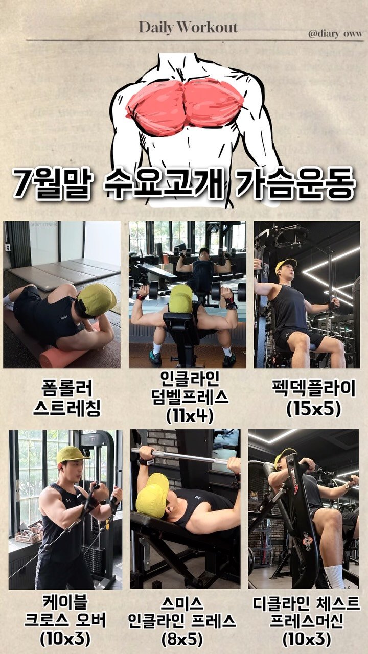 diary_oww 게시물 이미지: (2026.07.29) 7월말 수요고개 가슴운동🔥

벌써 7월도 끝이...