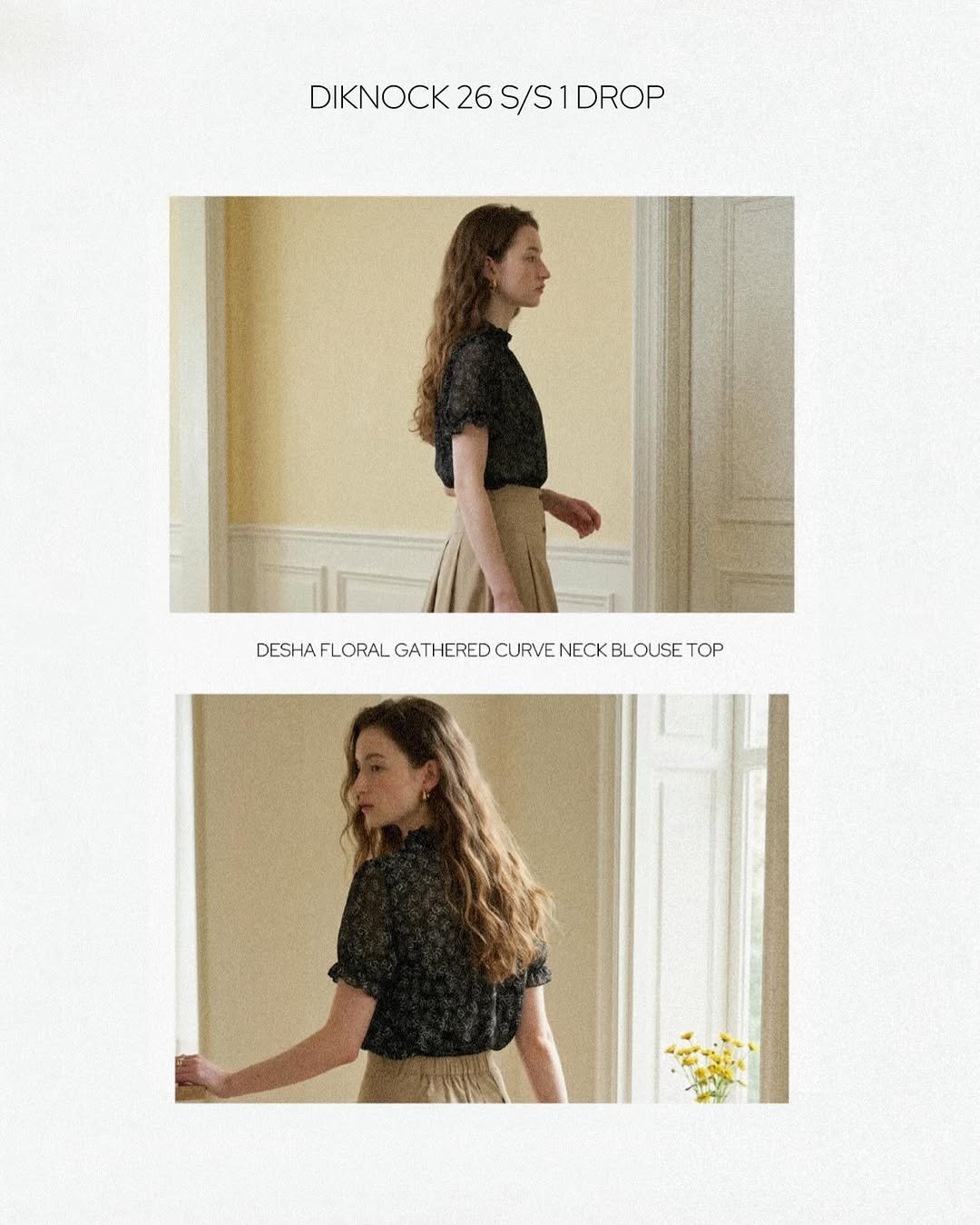 diknock 게시물 이미지: DESHA FLORAL GATHERED CURVE-NECK BLOUSE...