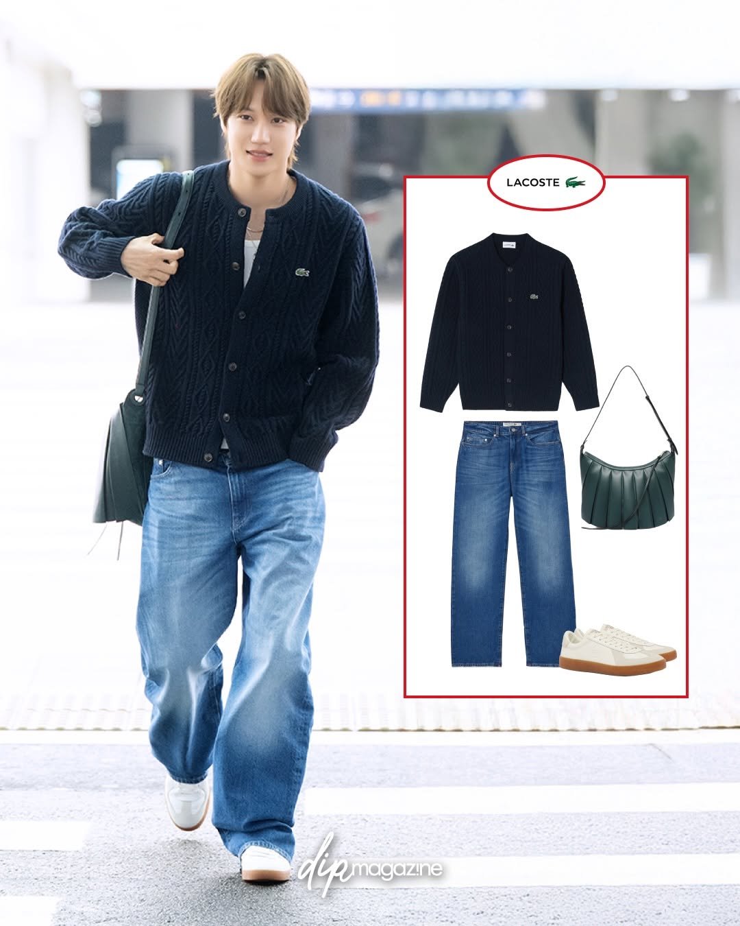 Photo shared by 딥 매거진 on March 05, 2026 tagging @lacoste, and @zkdlin. May be an image of duffle coat, goosedown coat, top, parka, sweatpants and text.