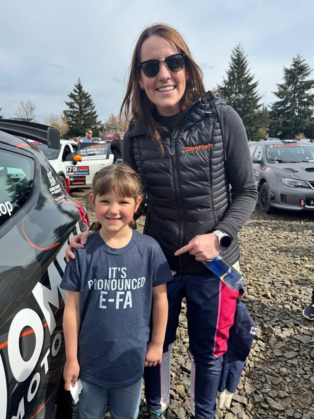 Photo shared by Aoife Raftery on April 21, 2026 tagging @dirtfishrally, @ara_rally, and @olympusrally. May be an image of racing vehicles, standing and text that says 'F d 1번| 379 DirtFish op IT'S PRONOUNCED E-FA 9'.