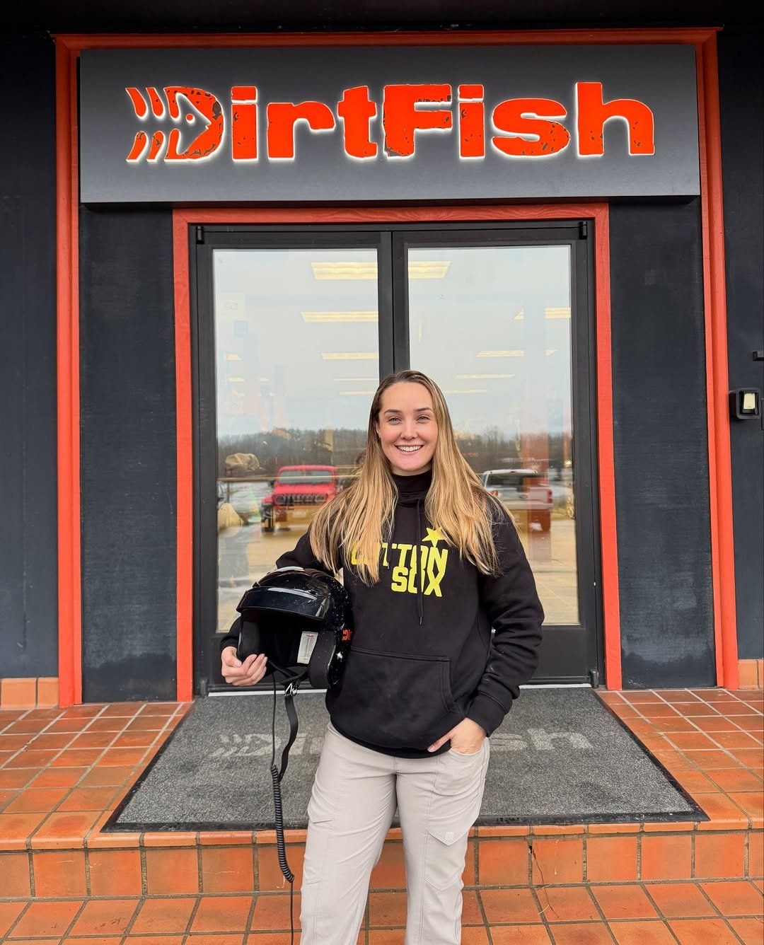 Photo shared by Sabré Cook / Race Car Driver & Engineer on February 16, 2026 tagging @dirtfishrally, and @cottonsoxsports. May be an image of fish and text that says '"DirtFish 强夜'.