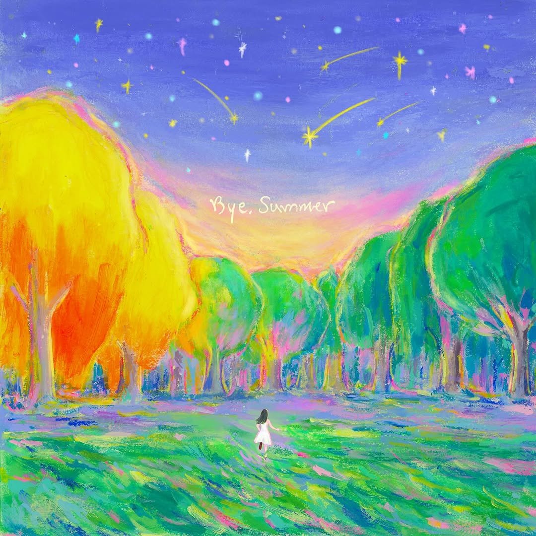 Photo shared by 이지금 IU on September 09, 2025 tagging @smile_dong_dong. May be a doodle of outdoors and text that says 'Bye, Bye.Summer Summer da'.