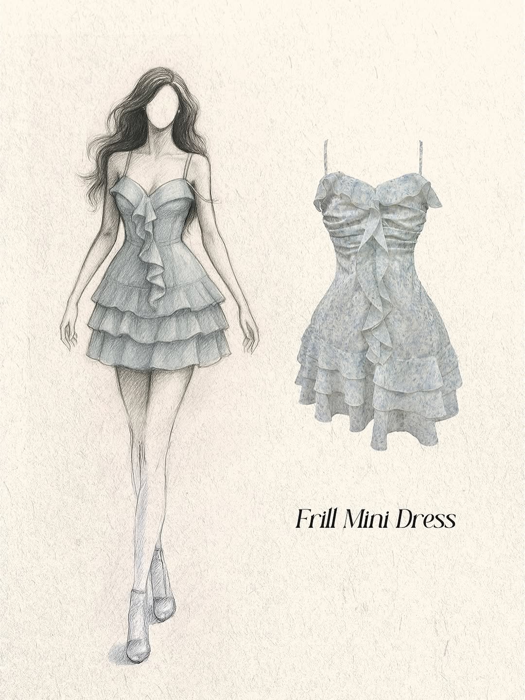 Photo by 김도연 on August 14, 2025. May be a doodle of dress and text that says 'Frill FrillMiniDress Mini Dress'.