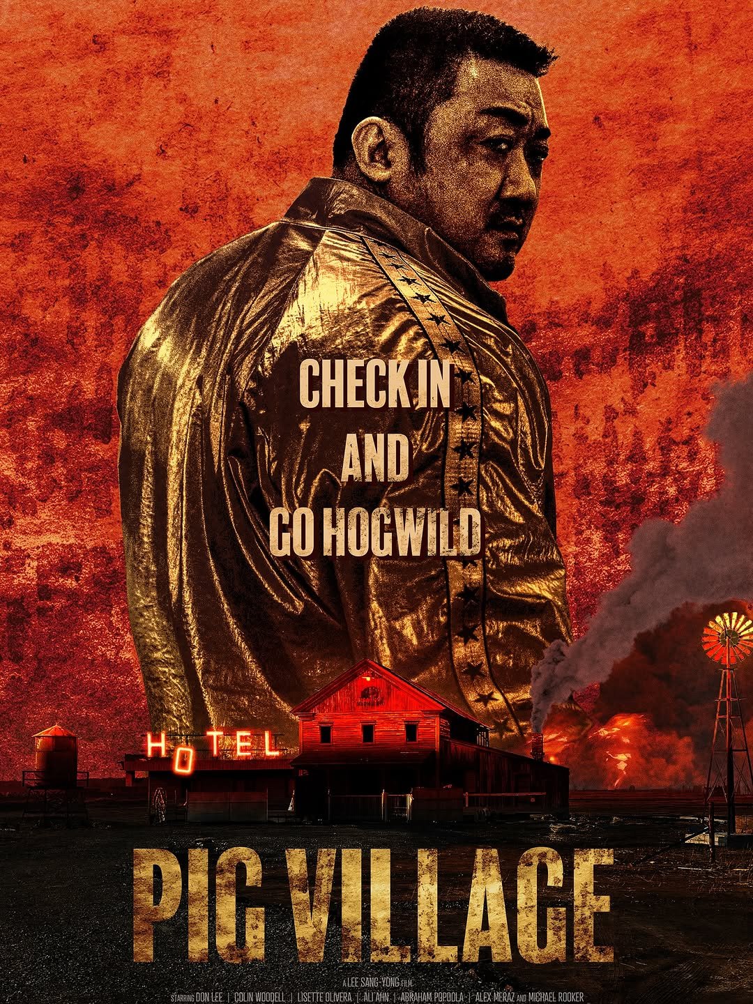 Photo by Don Lee 마동석 on August 31, 2025. May be an image of 1 person and text that says 'CHECK.IN AND GO HOĞWILD HITELLLT HOTEL Ho TEL 寶 PIC PIGVILLAGE'.