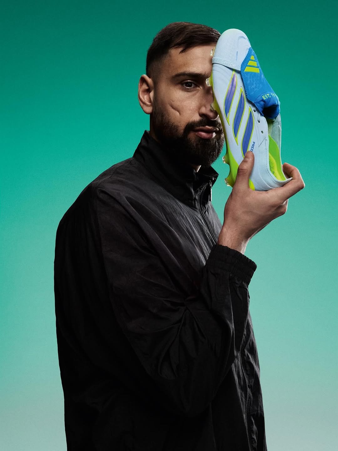 Photo shared by GIANLUIGI DONNARUMMA on March 25, 2026 tagging @adidasfootball. May be an image of soccer, football, cleats, sportswear, sports equipment and text.