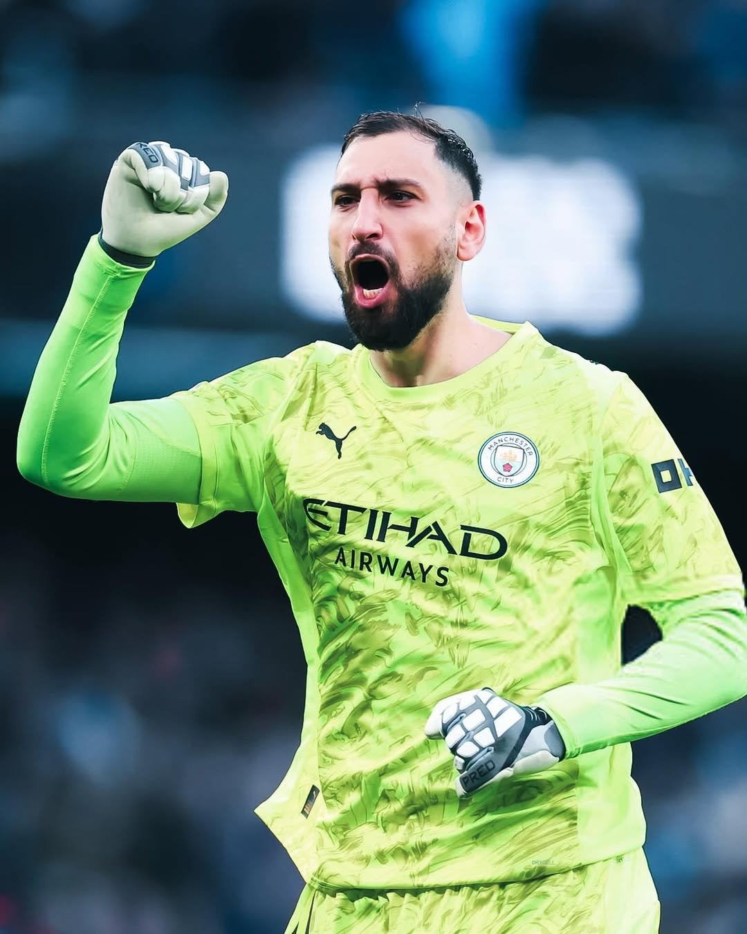 Photo by GIANLUIGI DONNARUMMA on December 20, 2025. May be an image of football, soccer, ball, stadium and text that says 'ETIHAD AIRWAYS'.