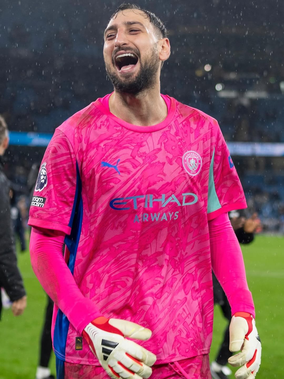 Photo by GIANLUIGI DONNARUMMA on February 22, 2026. May be an image of football, soccer, sports equipment, stadium and text that says 'Nam Mm ETIHAD ARWAYS AES'.