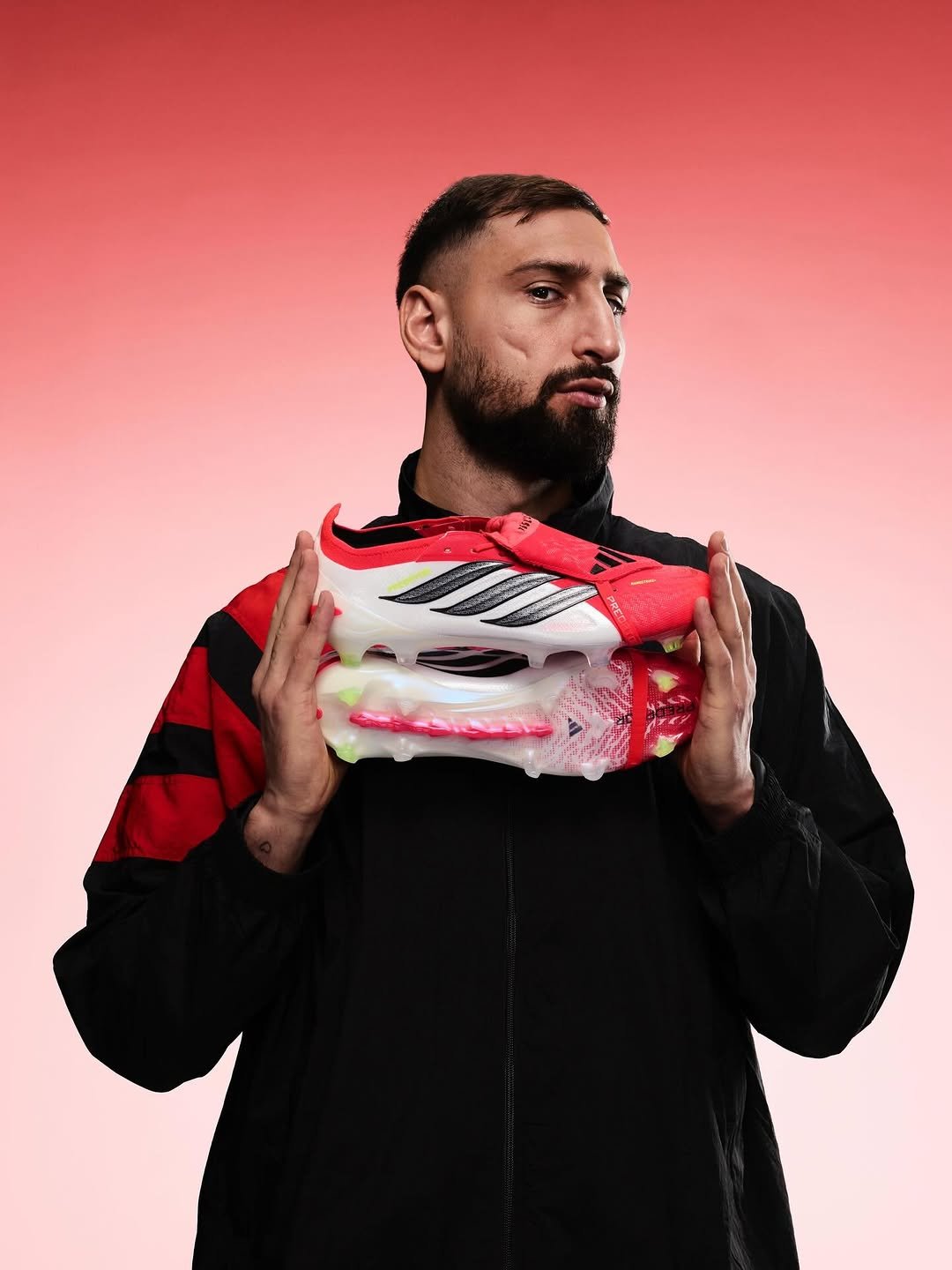 Photo shared by GIANLUIGI DONNARUMMA on January 09, 2026 tagging @adidasfootball. May be an image of cleats, sneakers, sportswear, sports equipment and text.