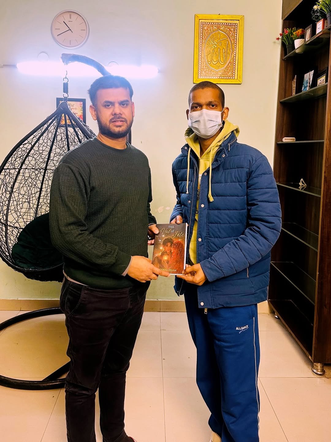 Photo shared by Amir khan on January 13, 2026 tagging @authorjamalislam7. May be an image of one or more people, beard, people standing, face mask, office and text.