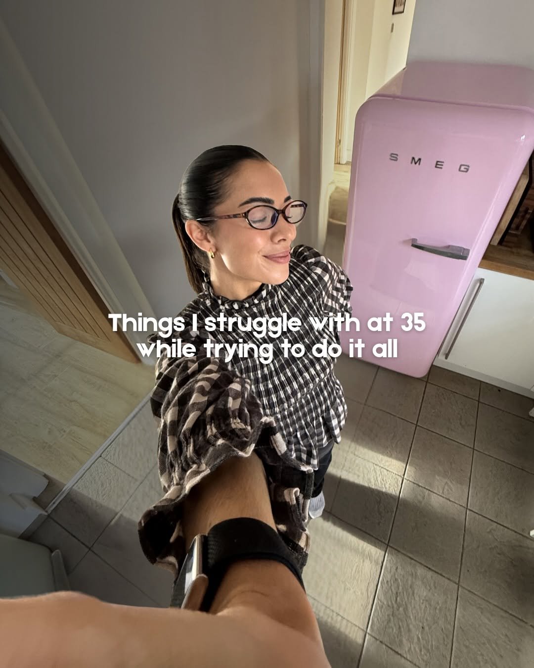Photo by Dr Hazel Wallace BSc MSc MBBCh on February 13, 2026. May be an image of hair dryer and text that says 'SMEG S m Things I struggle with at 35 while trying todo it all'.