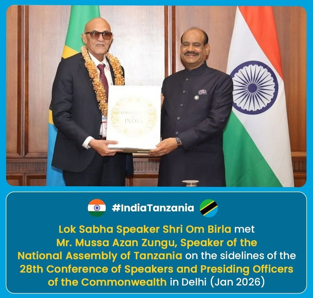 Photo by S. Jaishankar on April 25, 2026. May be an image of dais and text that says '0 00 cnsm INDIA #IndiaTanzania Lok Sabha Speaker Shri Om Birla met Mr. Mussa Azan Zungu, Speaker of the National Assembly of Tanzania on the sidelines of the 28th Conference of Speakers and Presiding Officers of the Commonwealth in Delhi (Jan 2026)'.