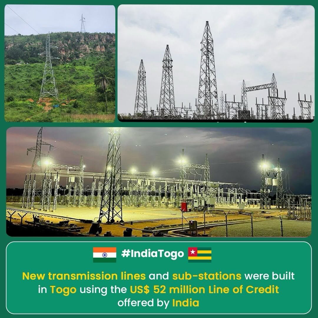 Photo by S. Jaishankar on April 26, 2026. May be an image of oil refinery and text that says 'ดมรปิ に大番さ O #IndiaTogo New transmission lines and sub-stations sub- were built in Togo using the US$ 52 million Line of Credit offered by India'.