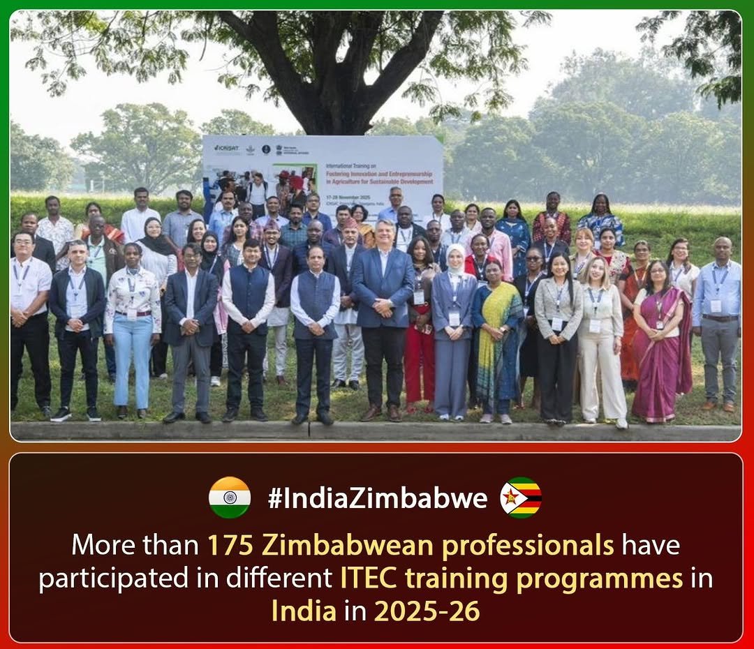 Photo by S. Jaishankar on April 17, 2026. May be an image of one or more people, people standing and text that says 'MONSAT ใบคด P ោបស៍ fatar pala 6eA H #IndiaZimbabwe More than 175 Zimbabwean professionals have participated in different ITEC training programmes in India in 2025-26'.