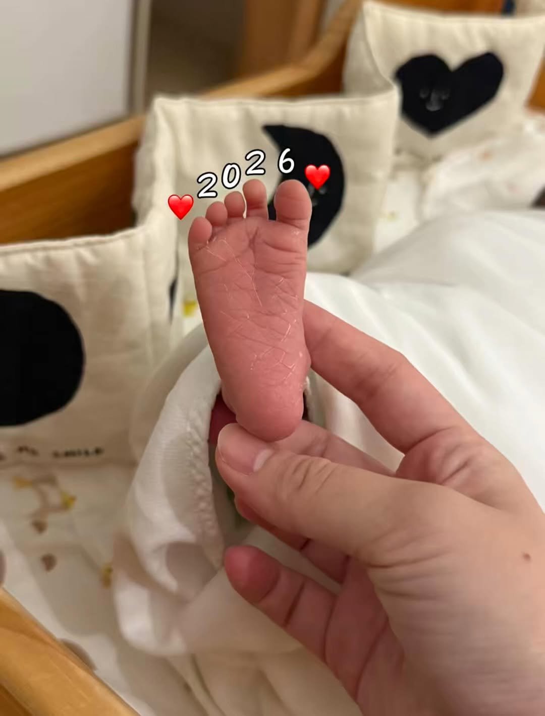 Photo by 두리니 [청소반장] 김연주 on January 01, 2026. May be an image of baby, diaper, blanket, baby bed and text.