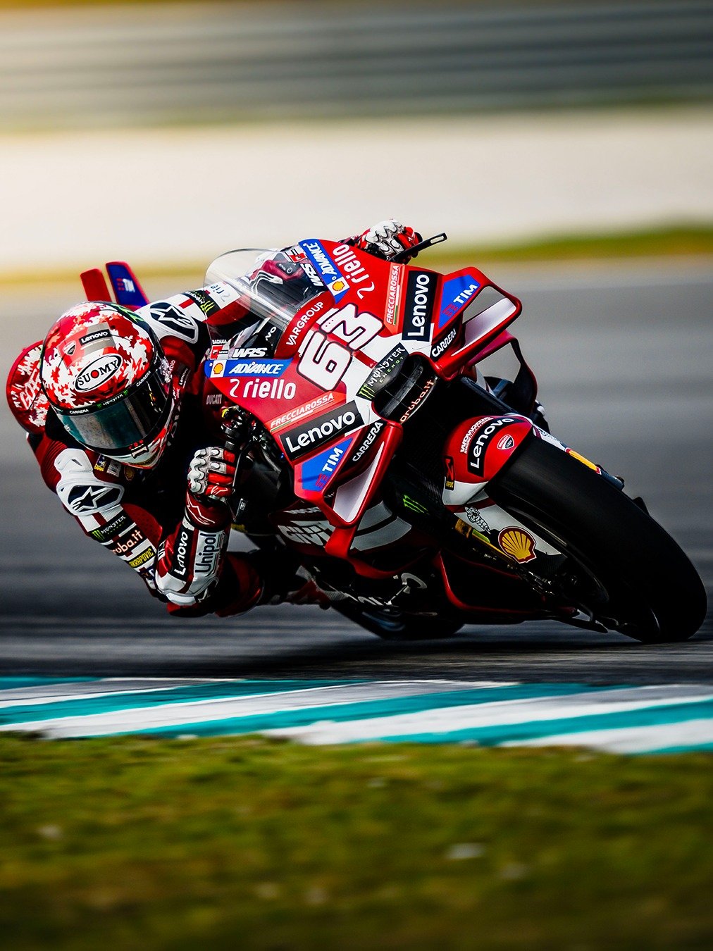 Photo shared by Ducati Motor Holding on February 08, 2026 tagging @pecco63. May be an image of racing vehicles, motorcycle, helmet and text.