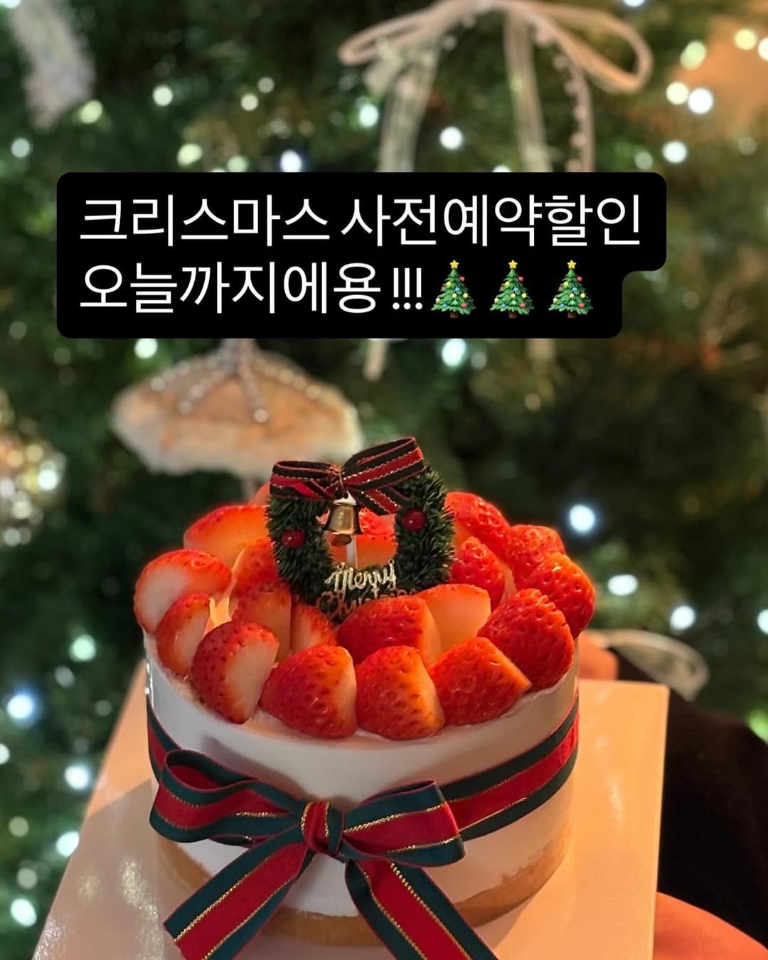 Photo by 이은베이커리 on December 20, 2025. May be an image of cake, strawberry, pie, fruitcake and text that says '크리스마스 사전예약할인 오늘까지에용!!! ilouy'.
