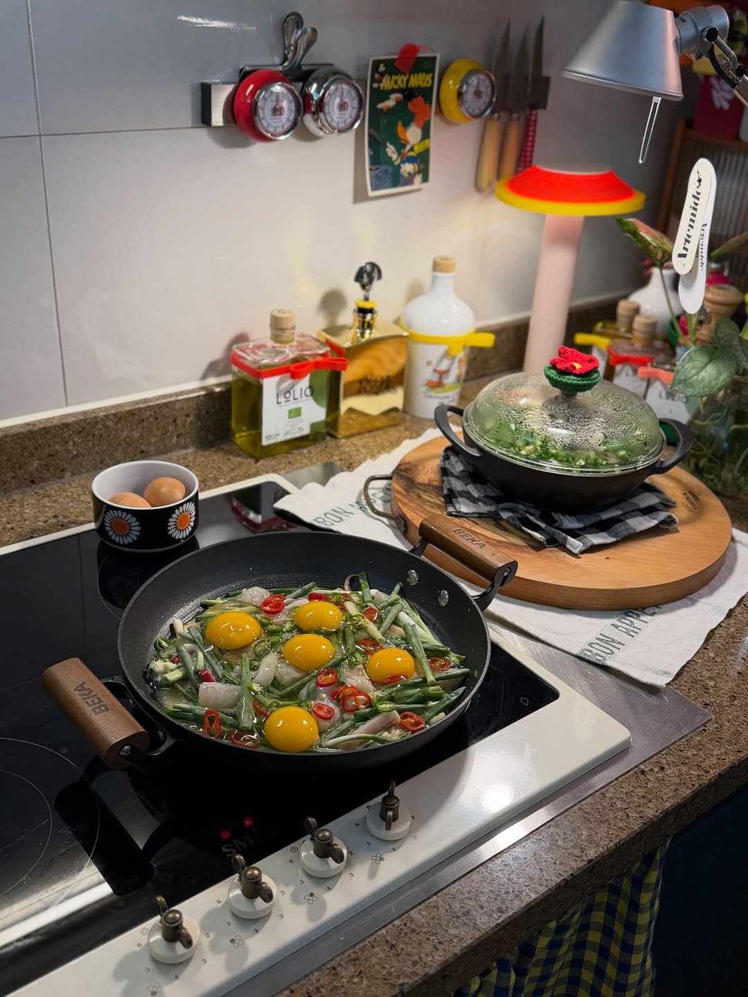 Photo by 마마혜정  mama hyejung on December 11, 2025. May be an image of poached egg, egg yolk, stove, spatula, cooker, saucepan, kitchen and text.