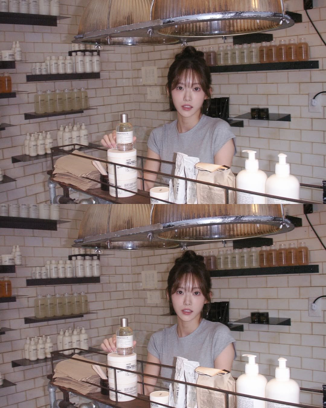 Photo shared by 루다 LUDA on August 27, 2025 tagging @lelabofragrances. May be an image of 2 people, hair and text.