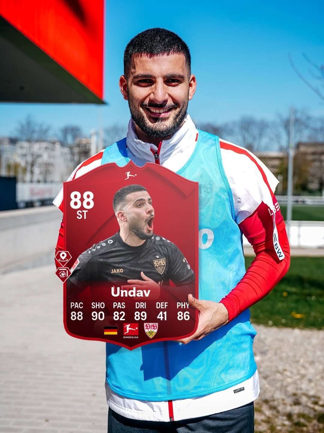 Photo by EA SPORTS FC (deutsch) on April 20, 2026. May be an image of football, soccer, card, stadium and text that says '88 ST F12 JAKO BW Undav PAC SHO PAS DRI DEF PHY 88 8890 90 2間 082894186 89 82 41 86 កាន BUMENSLIGA 国一'.